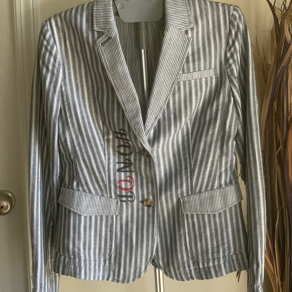 Banana Republic Linen Blend Blazer gray striped Size 6 - Picture 2 of 11